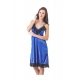 Women's Satin Short Nighty with Sleeve Less(Color: Black and Royal Blue, Neck Type: V Neck)