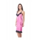 Women's Satin Short Nighty with Sleeve Less(Color: Black and Pink, Neck Type: V Neck)