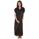 Women's Satin Long Nighty Frill Sleeve(Color: Black, Neck Type: V Neck)