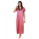 Women's Satin Long Nighty Mega Sleeve(Color: Strawberry Milk, Neck Type: V Neck)
