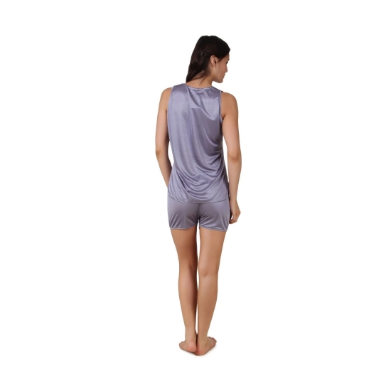 Women's Satin Top And Shorts Set with Sleeve Less(Color: Grey, Neck Type: V Neck)