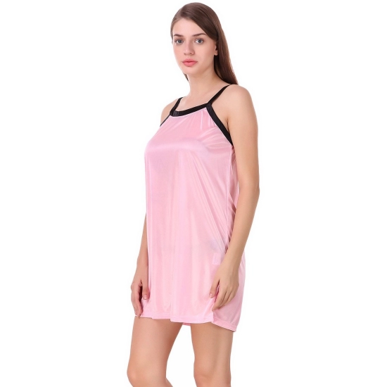 Women's Satin Short Nighty with Half Sleeve(Color: Baby Pink and Black, Neck Type: V Neck) Women's Satin Short Nighty with Half Sleeve(Color: Baby Pink and Black, Neck Type: V Neck)