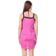 Women's Satin Short Nighty with Half Sleeve(Color: Pink and Black, Neck Type: V Neck)