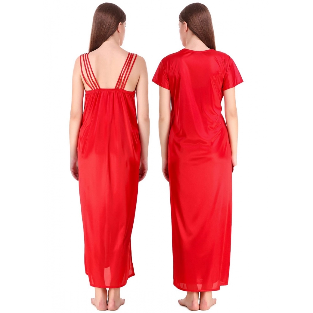 Women's Satin 2 PCs Set of Nighty And Wrap Gown with Half Sleeve(Color: Red, Neck Type: V Neck) Women's Satin 2 PCs Set of Nighty And Wrap Gown with Half Sleeve(Color: Red, Neck Type: V Neck)