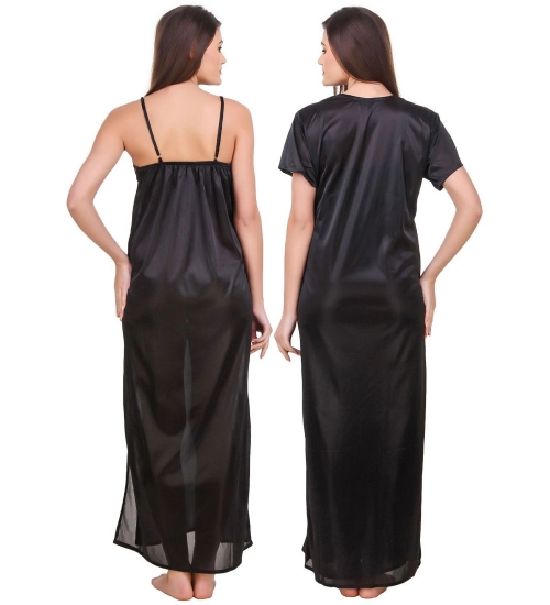 Women's Satin 2 PCs Set of Nighty And Wrap Gown with Half Sleeve(Color: Black, Neck Type: V Neck) Women's Satin 2 PCs Set of Nighty And Wrap Gown with Half Sleeve(Color: Black, Neck Type: V Neck)