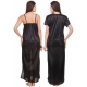 Women's Satin 2 PCs Set of Nighty And Wrap Gown with Half Sleeve(Color: Black, Neck Type: V Neck)