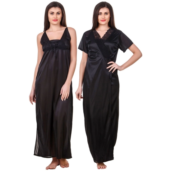 Women's Satin 2 PCs Set of Nighty And Wrap Gown with Half Sleeve(Color: Black, Neck Type: V Neck) Women's Satin 2 PCs Set of Nighty And Wrap Gown with Half Sleeve(Color: Black, Neck Type: V Neck)