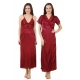 Women's Satin 2 PCs Set of Nighty And Wrap Gown with Half Sleeve(Color: Black, Neck Type: V Neck)