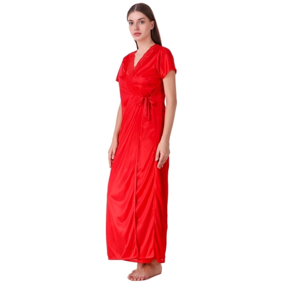 Women's Satin 2 PCs Set of Nighty And Wrap Gown with Half Sleeve(Color: Red, Neck Type: V Neck) Women's Satin 2 PCs Set of Nighty And Wrap Gown with Half Sleeve(Color: Red, Neck Type: V Neck)