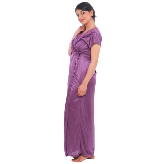 Women's Satin 2 PCs Set Of Nighty And Wrap Gown Mega Sleeve(Color: Purple, Neck Type: Square Neck) Women's Satin 2 PCs Set Of Nighty And Wrap Gown Mega Sleeve(Color: Purple, Neck Type: Square Neck)