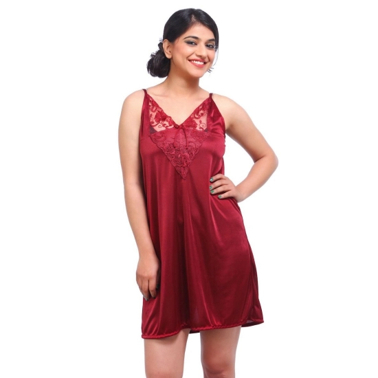 Women's Satin 2 PCs Set Of Nighty And Wrap Gown with Half Sleeve Nightdress(Color: Maroon, Neck Type: V Neck) Women's Satin 2 PCs Set Of Nighty And Wrap Gown with Half Sleeve Nightdress(Color: Maroon, Neck Type: V Neck)