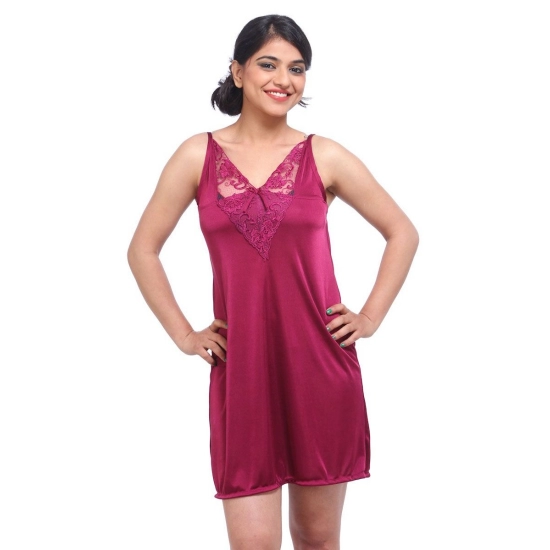 Women's Satin 2 PCs Set Of Nighty And Wrap Gown with Half Sleeve Nightdress(Color: Wine, Neck Type: V Neck) Women's Satin 2 PCs Set Of Nighty And Wrap Gown with Half Sleeve Nightdress(Color: Wine, Neck Type: V Neck)
