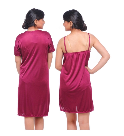 Women's Satin 2 PCs Set Of Nighty And Wrap Gown with Half Sleeve Nightdress(Color: Wine, Neck Type: V Neck) Women's Satin 2 PCs Set Of Nighty And Wrap Gown with Half Sleeve Nightdress(Color: Wine, Neck Type: V Neck)