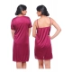Women's Satin 2 PCs Set Of Nighty And Wrap Gown with Half Sleeve Nightdress(Color: Wine, Neck Type: V Neck)
