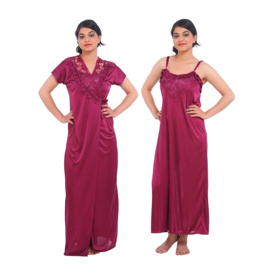 Women's Satin 2 PCs Set Of Nighty And Wrap Gown Mega Sleeve(Color: Wine, Neck Type: Square Neck) Women's Satin 2 PCs Set Of Nighty And Wrap Gown Mega Sleeve(Color: Wine, Neck Type: Square Neck)