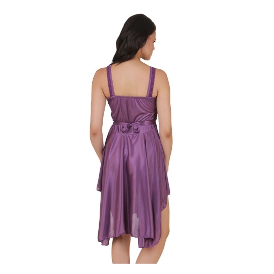 Women's Satin Short Nighty with Sleeve Less(Color: Purple, Neck Type: Square Neck)