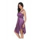 Women's Satin Short Nighty with Sleeve Less(Color: Purple, Neck Type: Square Neck)