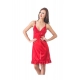 Women's Satin Short Nighty with Sleeve Less(Color: Red, Neck Type: V Neck)