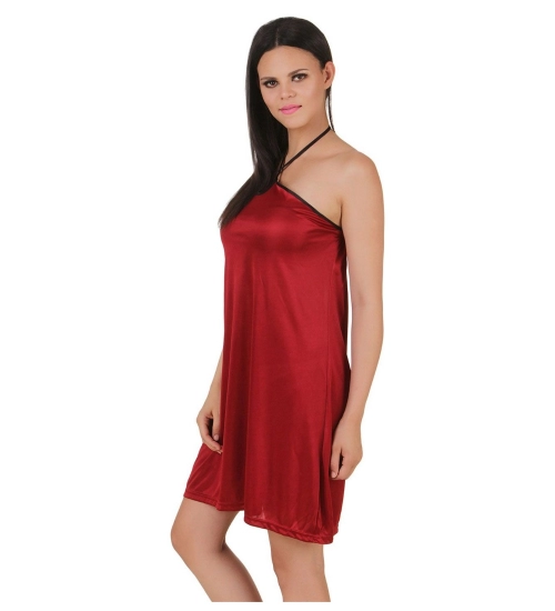 Women's Satin Short Nighty with Sleeve Less(Color: Maroon, Neck Type: Halter Neck)