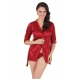 Women's Satin Babydoll Robe with Thong with Half Sleeve(Color: Maroon, Neck Type: V Neck)