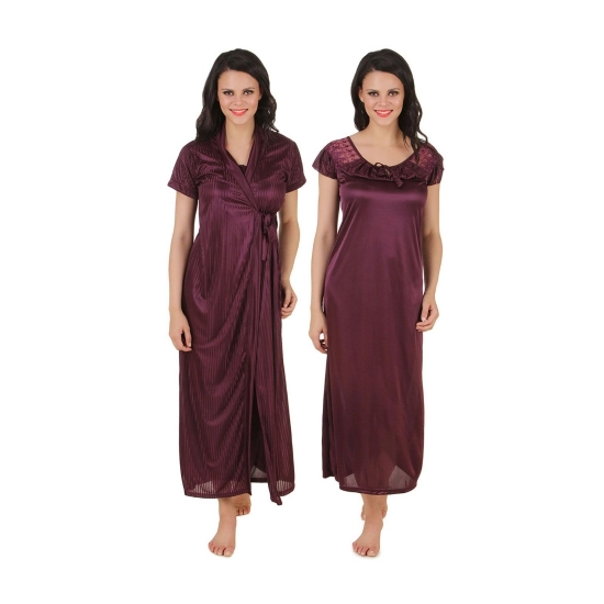 Women's Satin 2 PCs Set Of Nighty And Wrap Gown with Half Sleeve(Color: Choclate Brown, Neck Type: U Neck) Women's Satin 2 PCs Set Of Nighty And Wrap Gown with Half Sleeve(Color: Choclate Brown, Neck Type: U Neck)