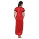 Women's Satin Long Nighty Mega Sleeve(Color: Red, Neck Type: V Neck)
