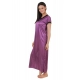 Women's Satin Long Nighty Mega Sleeve(Color: Purple, Neck Type: V Neck)
