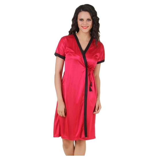 Women's Satin Short Wrap Gown with Half Sleeve(Color: Wine and Black, Neck Type: V Neck) Women's Satin Short Wrap Gown with Half Sleeve(Color: Wine and Black, Neck Type: V Neck)