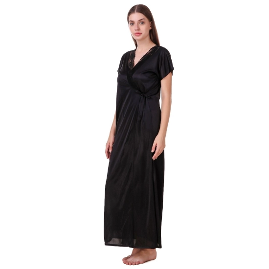 Women's Satin 2 PCs Set of Nighty And Wrap Gown with Half Sleeve(Color: Black, Neck Type: V Neck) Women's Satin 2 PCs Set of Nighty And Wrap Gown with Half Sleeve(Color: Black, Neck Type: V Neck)