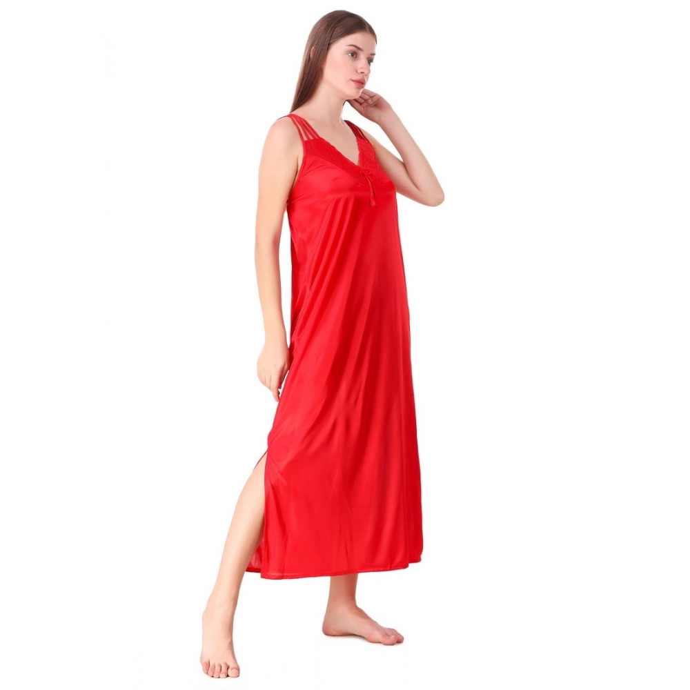 Women's Satin 2 PCs Set of Nighty And Wrap Gown with Half Sleeve(Color: Red, Neck Type: V Neck) Women's Satin 2 PCs Set of Nighty And Wrap Gown with Half Sleeve(Color: Red, Neck Type: V Neck)