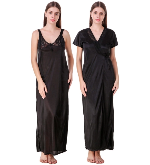 Women's Satin 2 PCs Set of Nighty And Wrap Gown with Half Sleeve(Color: Maroon, Neck Type: V Neck)