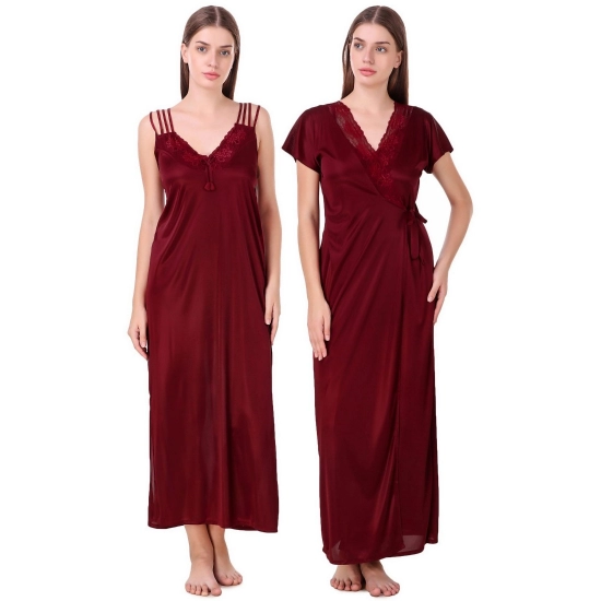 Women's Satin 2 PCs Set of Nighty And Wrap Gown with Half Sleeve(Color: Maroon, Neck Type: V Neck) Women's Satin 2 PCs Set of Nighty And Wrap Gown with Half Sleeve(Color: Maroon, Neck Type: V Neck)