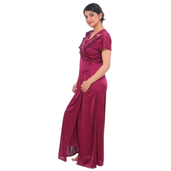 Women's Satin 2 PCs Set Of Nighty And Wrap Gown Mega Sleeve(Color: Wine, Neck Type: Square Neck) Women's Satin 2 PCs Set Of Nighty And Wrap Gown Mega Sleeve(Color: Wine, Neck Type: Square Neck)