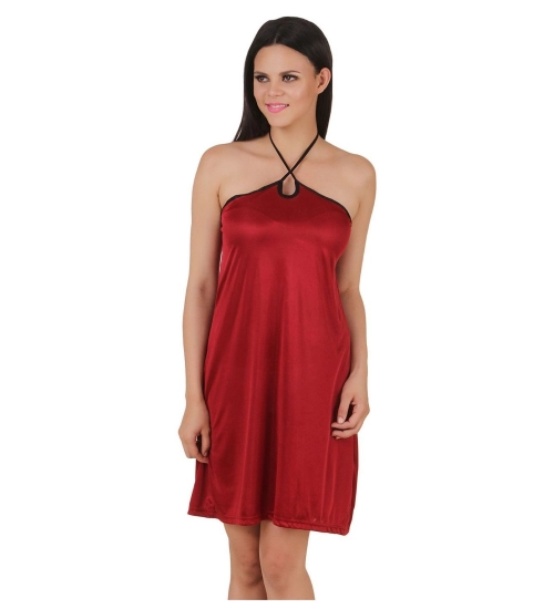Women's Satin Short Nighty with Sleeve Less(Color: Maroon, Neck Type: Halter Neck)