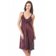 Women's Satin Short Nighty with Sleeve Less(Color: Chocolate Brown, Neck Type: V Neck)