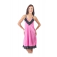 Women's Satin Short Nighty with Sleeve Less(Color: Black and Pink, Neck Type: V Neck)