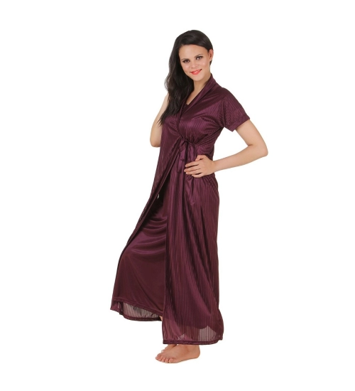 Women's Satin 2 PCs Set Of Nighty And Wrap Gown with Half Sleeve(Color: Choclate Brown, Neck Type: U Neck) Women's Satin 2 PCs Set Of Nighty And Wrap Gown with Half Sleeve(Color: Choclate Brown, Neck Type: U Neck)