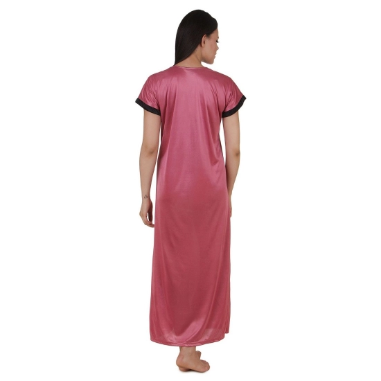 Women's Satin Long Nighty Mega Sleeve(Color: Strawberry Milk, Neck Type: V Neck)