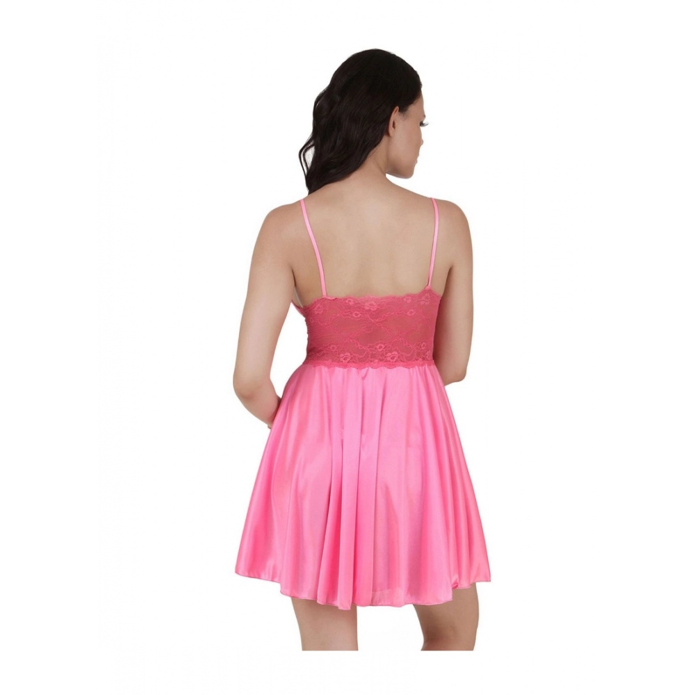 Women's Satin Babydoll Slip Sleeve Less(Color: Pink, Neck Type: V Neck)