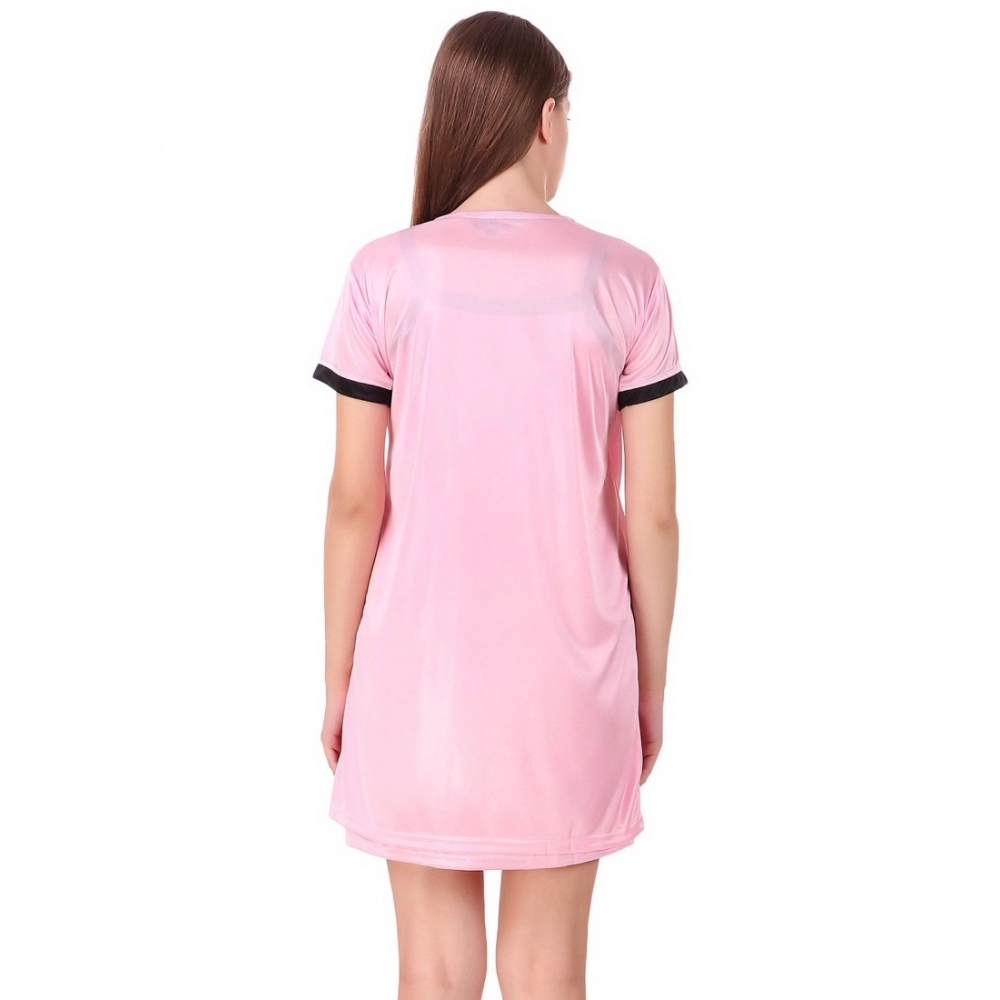 Women's Satin Short Wrap Gown with Half Sleeve(Color: Baby Pink and Black, Neck Type: V Neck)