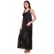 Women's Satin 2 PCs Set of Nighty And Wrap Gown with Half Sleeve(Color: Black, Neck Type: V Neck)