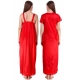 Women's Satin 2 PCs Set of Nighty And Wrap Gown with Half Sleeve(Color: Red, Neck Type: V Neck)