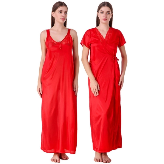 Women's Satin 2 PCs Set of Nighty And Wrap Gown with Half Sleeve(Color: Red, Neck Type: V Neck) Women's Satin 2 PCs Set of Nighty And Wrap Gown with Half Sleeve(Color: Red, Neck Type: V Neck)