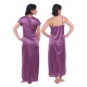 Women's Satin 2 PCs Set Of Nighty And Wrap Gown Mega Sleeve(Color: Purple, Neck Type: Square Neck)