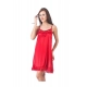 Women's Satin Short Nighty with Sleeve Less(Color: Red, Neck Type: V Neck)