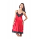 Women's Satin Short Nighty with Sleeve Less(Color: Maroon and Black, Neck Type: V Neck)