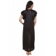Women's Satin Long Nighty Frill Sleeve(Color: Black, Neck Type: V Neck)