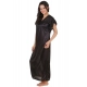 Women's Satin Long Nighty Frill Sleeve(Color: Black, Neck Type: V Neck)