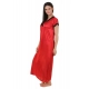 Women's Satin Long Nighty Mega Sleeve(Color: Red, Neck Type: V Neck)