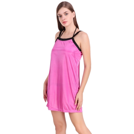 Women's Satin Short Nighty with Half Sleeve(Color: Pink and Black, Neck Type: V Neck) Women's Satin Short Nighty with Half Sleeve(Color: Pink and Black, Neck Type: V Neck)